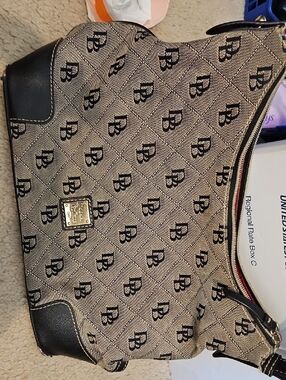 Dooney & Bourke Black and Tan Monogram Hobo Bag